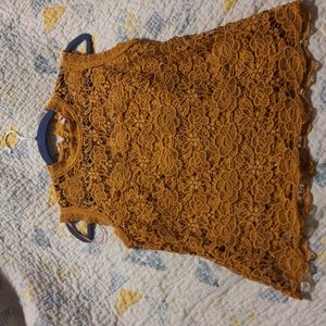 Mustard lace zip up tank top Nanette lepor size medium like new